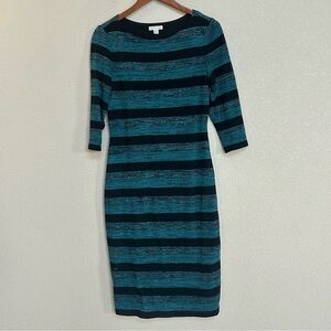 London Times Women’s Teal and‎ Black Metallic Striped Midi Sheath Dress Size 10